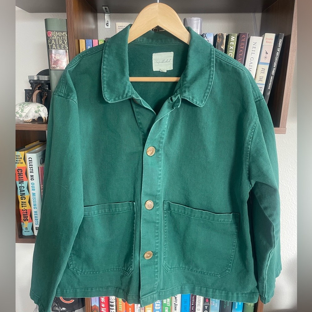 Anthropologie Unpublished Evergreen Utility Jacket | Cotton Chore Coat Size L - Picture 4 of 9